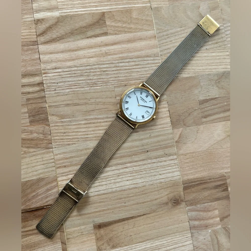 Raymond Weil 18K Gold Pl Luxury Watch White Dial Gold Case Gold-Tone Bracelet